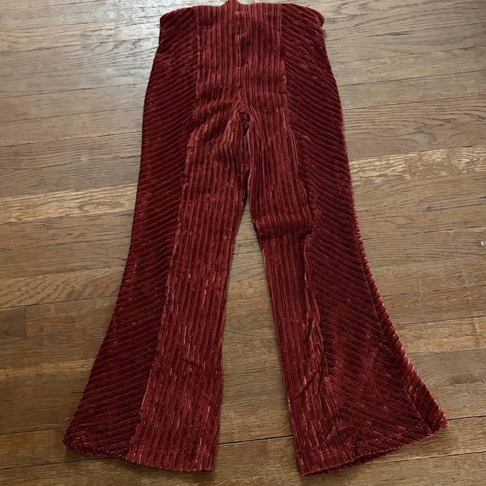 Free People Ribbed Velvet Flare Pants in Wine Red - Picture 6 of 7